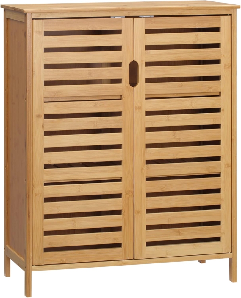 Kleankin Badkommode Badezimmerschrank, Badschrank (Beistellschrank mit 2 Lamellentüren, Innenregalen, 1 St, Bambus Aufbewahrungsschrank für Badezimmer), 68 x 32 x 86 cm, Natur Bild 1