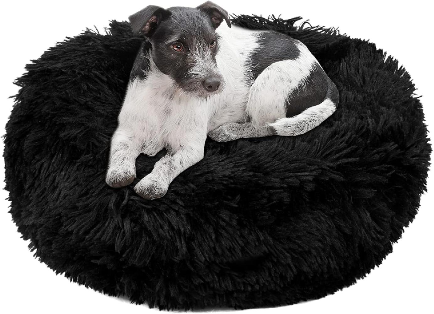 wuuhoo® Hundebett Fluffy 60cm Donut für kleine und mittelgroße Hunde - weiches Haustierbett, waschbares Hundekörbchen für Hund oder Katze, flauschiger Hundekorb schwarz Bild 1