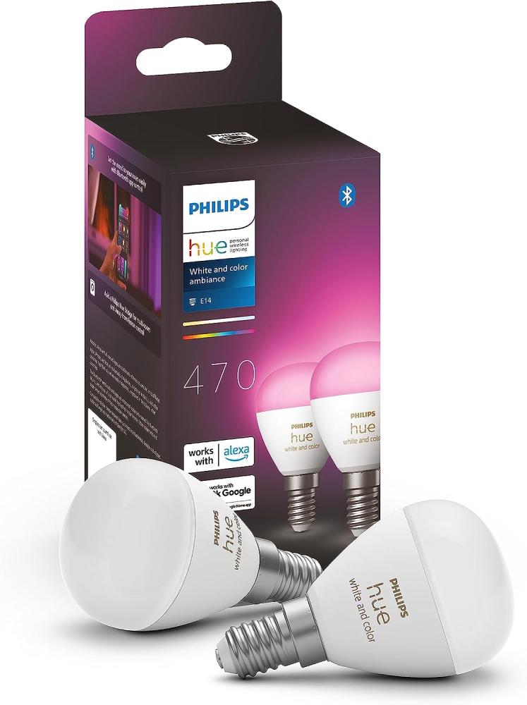 Philips Hue White&Col. Amb. E14 Luster Tropf Doppelpack 470lm. Bild 1