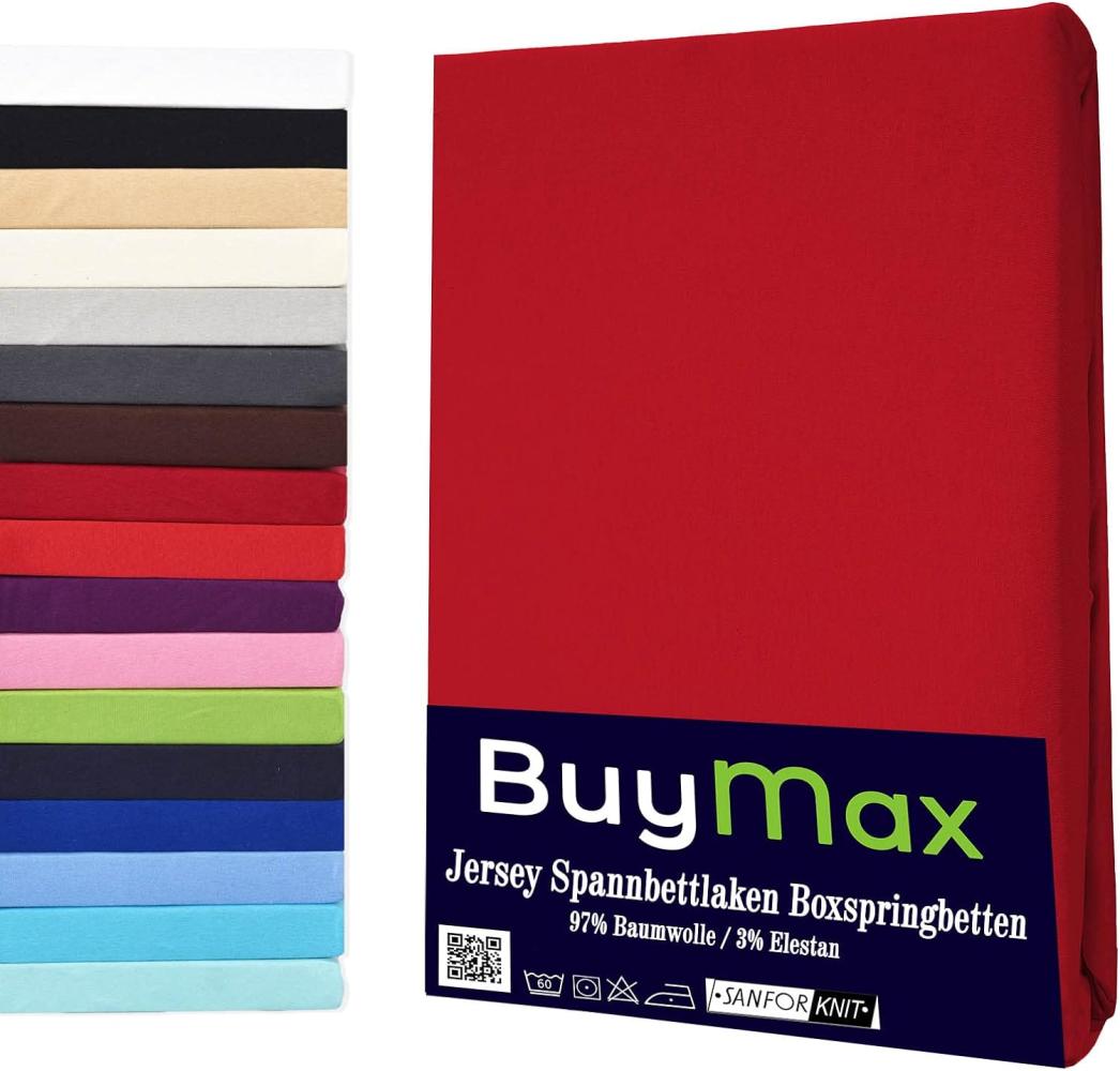 Buymax Spannbettlaken Stretch 180x200-200x220 cm für Wasserbetten und Boxspringbetten Bettbezug für Matratzen bis 35 cm Matratzenhöhe, Rot Bild 1