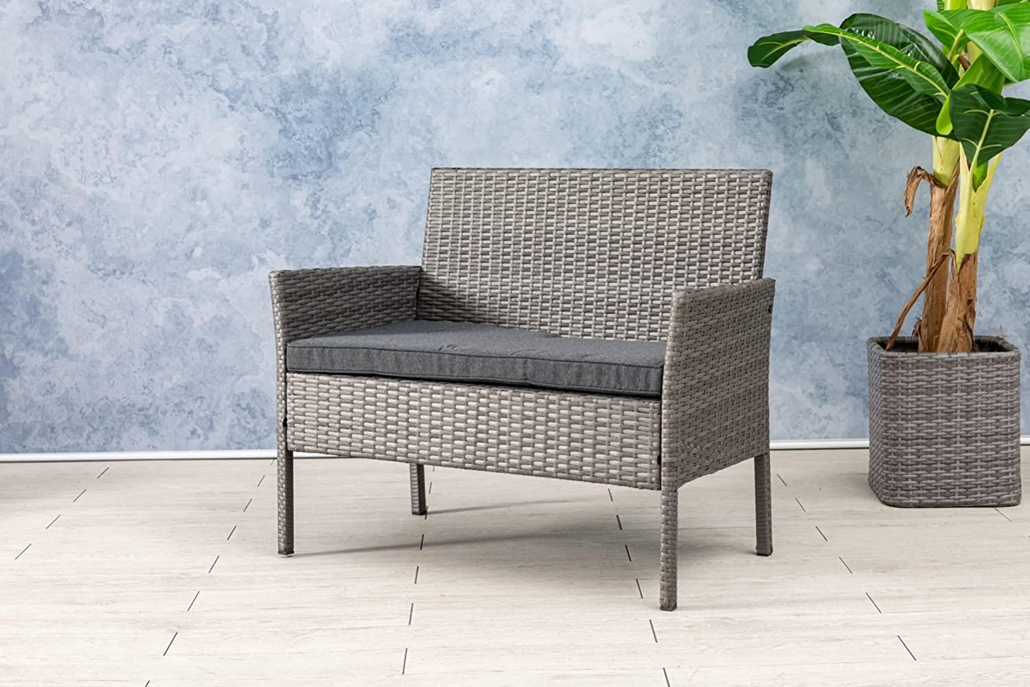 BERN Polyrattan 2er-Gartenbank 103x59x85cm \old-grey\"" Bild 1