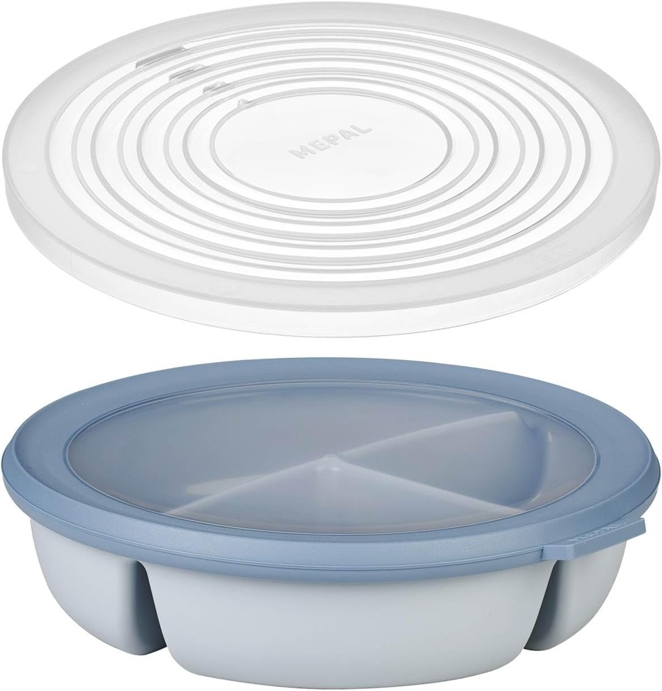 Mepal | Bento-Schüssel Starter-Set | inkl. Mikrowellendeckel | Multischale mit 3 Fächern | rund Cirqula | Frischhaltedose luftdicht | Meal-Prep-Boxen & Vorratsdosen | Nordic Blue Bild 1