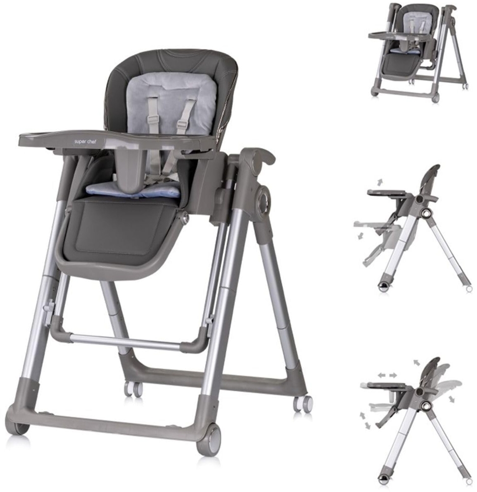 Chipolino Kinderhochstuhl 2 in 1 Super Chef Babyschaukel, Fußstütze, klappbar grau Bild 1