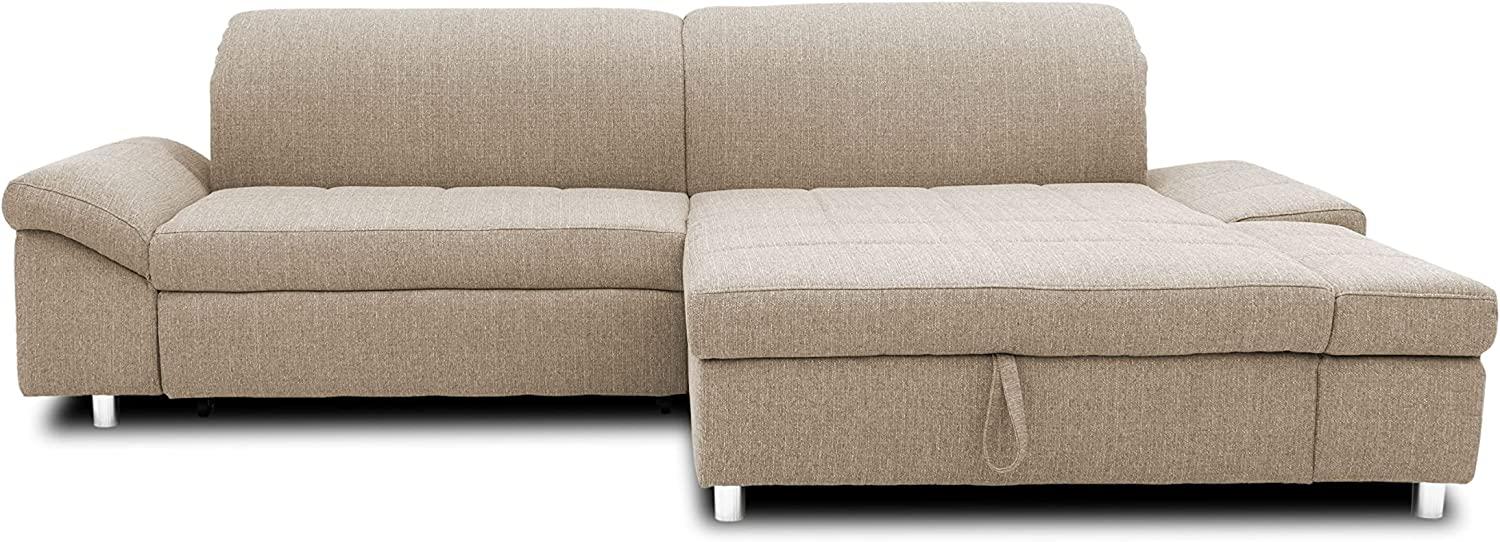 DOMO. collection Mika Ecksofa, Sofa mit Schlaffunktion und Bettkasten in L-Form, Schlafsofa mit Rücken- und Armlehnfunktion, beige, 260x178x80 cm Bild 1