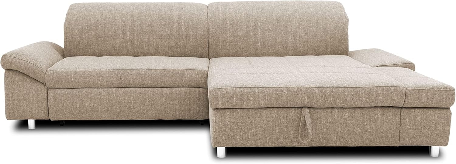 DOMO. collection Mika Ecksofa, Sofa mit Schlaffunktion und Bettkasten in L-Form, Schlafsofa mit Rücken- und Armlehnfunktion, beige, 260 x 178 x 80 cm Bild 1