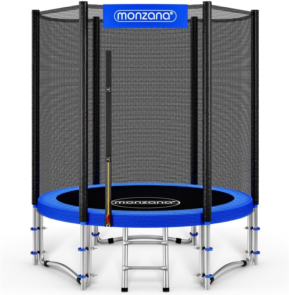 Monzana Trampolin, maximal belastbar bis 50 kg, TÜV SÜD GS Zertifiziert, inkl. verstärktem Sicherheitsnetz, Leiter, Randabdeckung & Zubehör, Ø 183 cm Bild 1