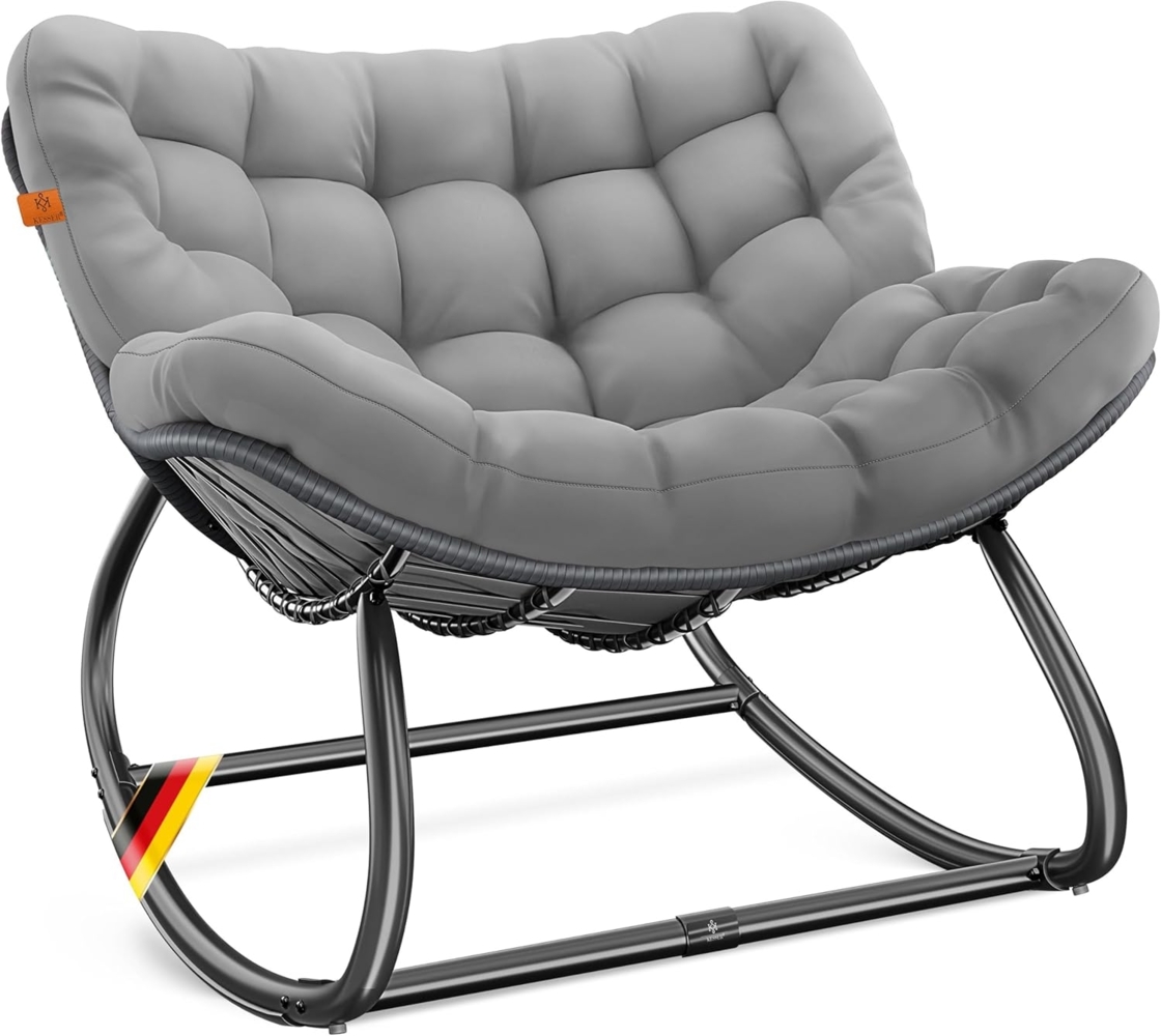 KESSER® Schaukelstuhl für drinnen & draußen ergonomischer Schaukelsessel | maximale Belastung von 120kg Relaxsessel mit Rutschfesten Füßen, Witterungsbeständig | Ideal für Balkon, Garten & Wohnzimmer Grau, XXL Chillexer Bild 1