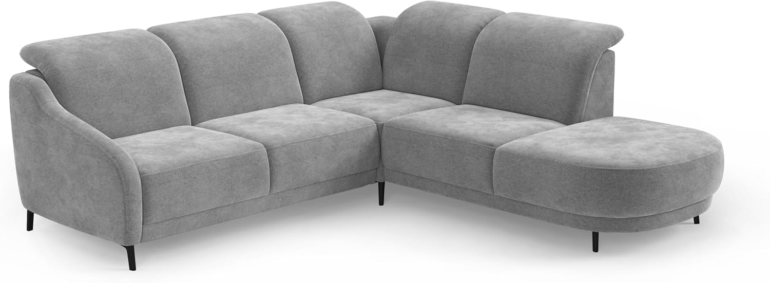 CAVADORE Ecksofa Blue/Eckcouch im modernen Design, inklusiv Kopfteilverstellung und mattschwarzen Metallfüßen / 258 x 93 x 249 / Mikrofaser, Mittelgrau Bild 1