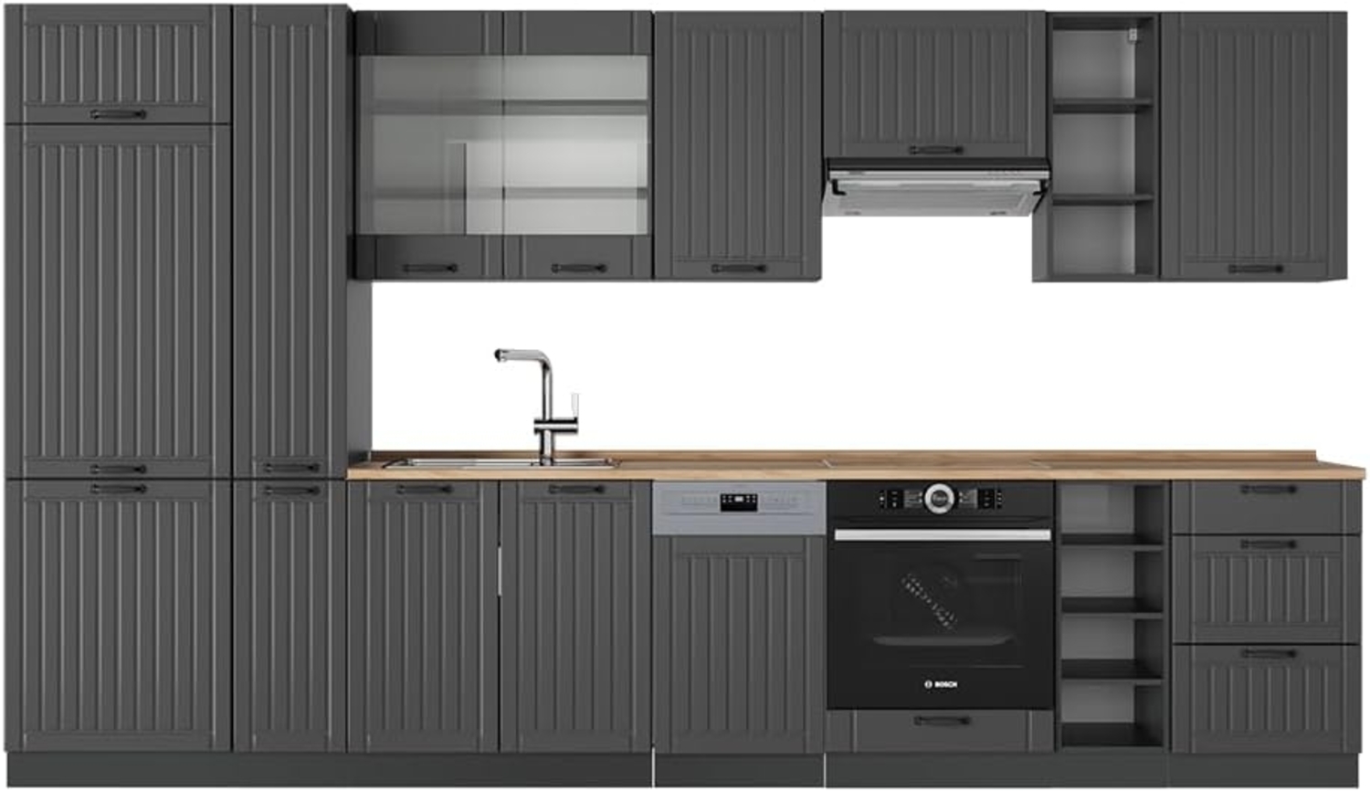 Küchenzeile Fame-Line Dunkelgrau 355 cm , AP Eiche Vicco Bild 1