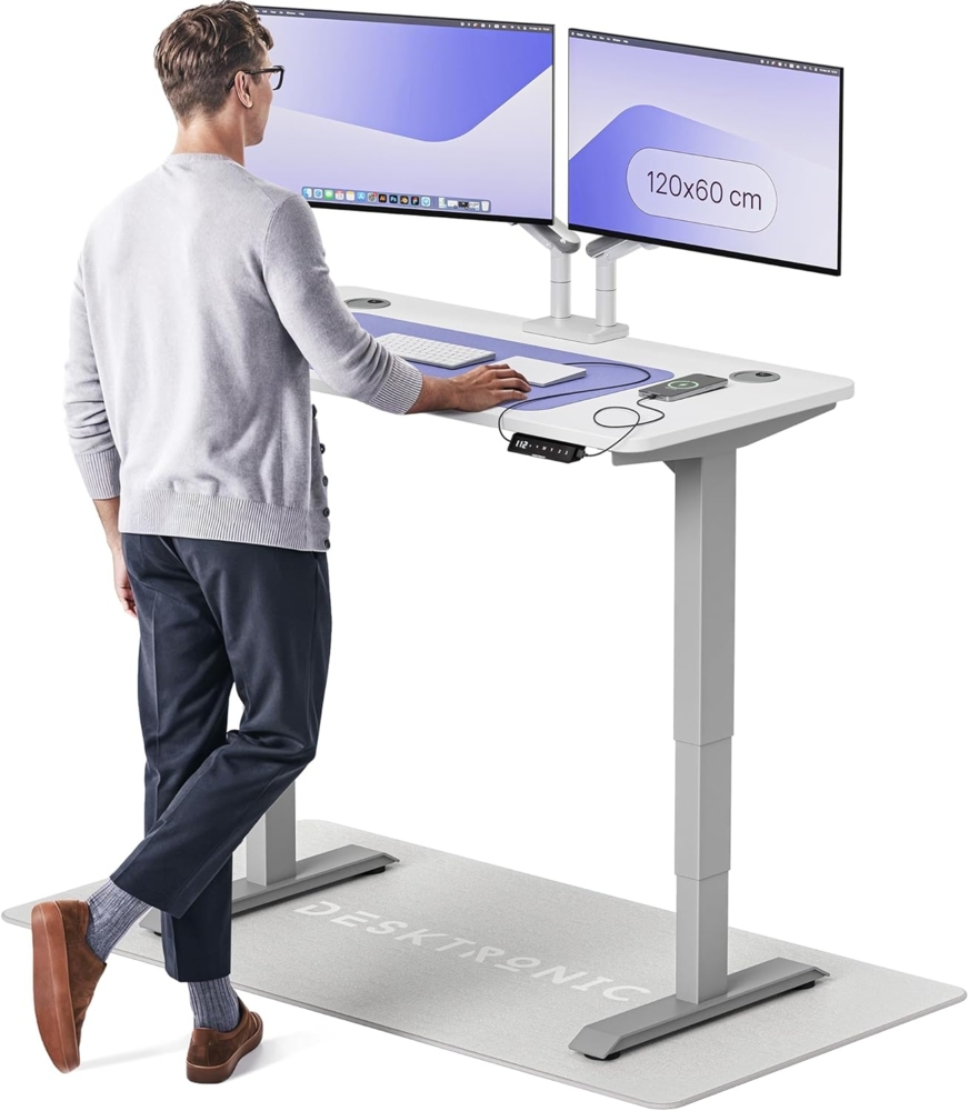 Höhenverstellbarer Schreibtisch - Höhenverstellbar Elektrisch mit Flüsterleisem Dual-Motor & Touchscreen - Hohe Tragfähigkeit - Stehtisch von Desktronic, Grau + Weiß, 120x60 cm Bild 1