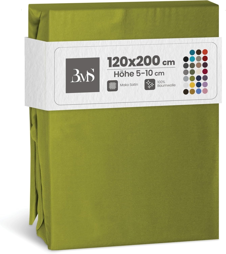 Bettwaesche-mit-Stil Mako-Satin Spannbettlaken grün 120x200cm Höhe 5-10cm Bild 1