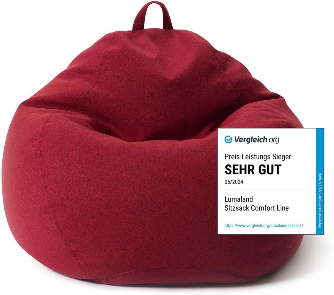 Lumaland Comfort Line Sitzsack L Indoor - 80x90x50 cm - Bodenkissen, Bean Bag Chair - 185 L - EPS Perlen Füllung - Rot Bild 1