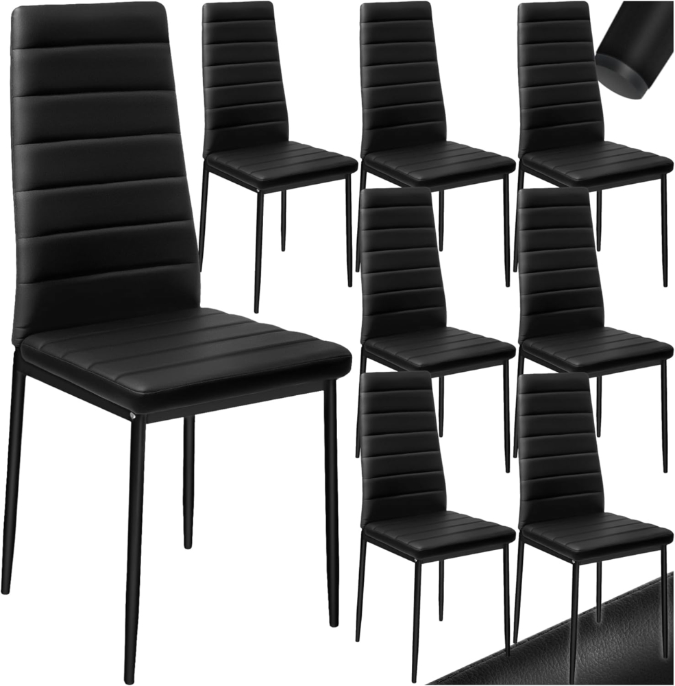 tectake 800881 8er Set Esszimmerstuhl, Kunstleder Stuhl mit hoher Rückenlehne, bis 150 kg belastbar, 41 x 45 x 98,5 cm (8X Schwarz | Nr. 404118) Bild 1