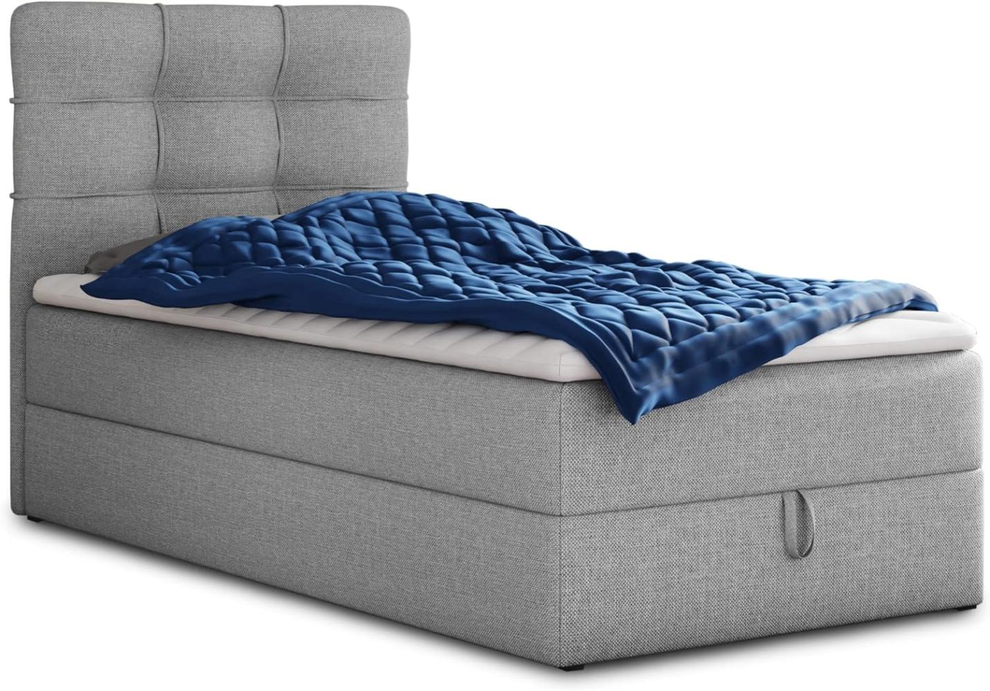 Sofnet 'Best Mini' Boxspringbett mit Bonell-Matratze, Bettkasten und Topper, Webstoff, Grau, 100 x 200 cm Bild 1