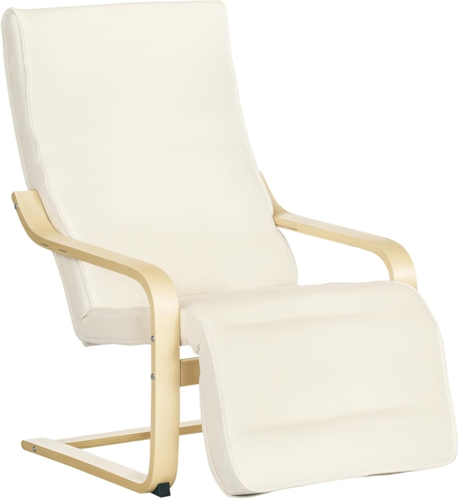HOMCOM Relaxsessel mit Verstellbarem Fußteil, mit Leinenoptik (Esszimmerstuhl, 1-St, Schwingstuhl), für Wohnzimmer, Birkenholz, Cremeweiß 66,5 x 94 x 100cm Bild 1