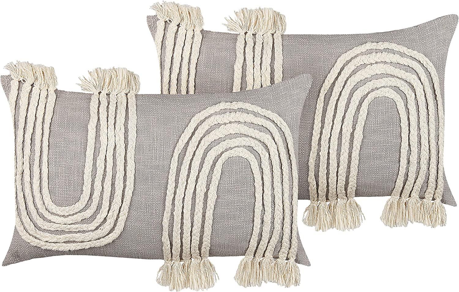 Kissen 2er Set OCIMUM Baumwolle 55 x 35 cm Geometrisches Muster Getuftet Helles Beige Bild 1