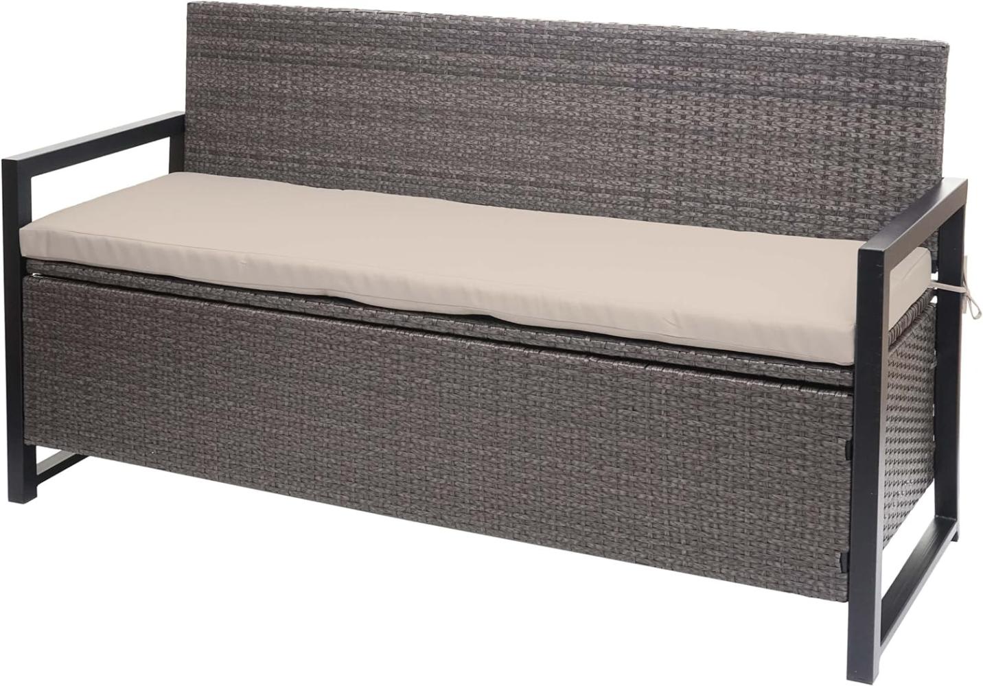 Poly-Rattan 3er Sitzbank HWC-F39, Gartenbank Truhenbank, Staufach Aufbewahrung Sitzkissen ~ grau-meliert, Kissen beige Bild 1