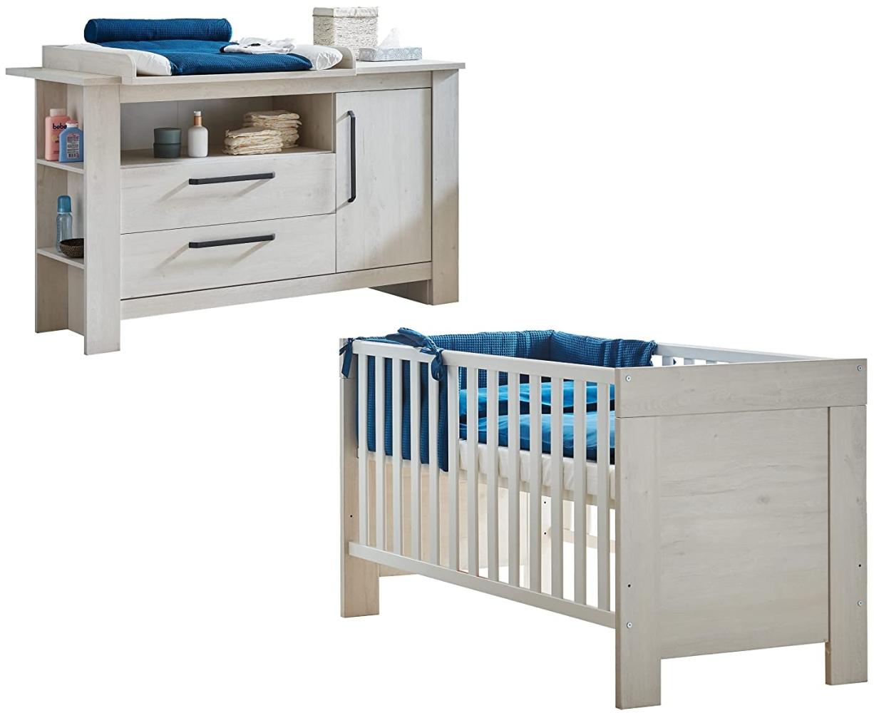 Arthur Berndt 'Til' Babyzimmer Sparset 2-teilig, Kinderbett (70 x 140 cm) und extrabreite Wickelkommode mit Wickelaufsatz Nordic Wood Bild 1