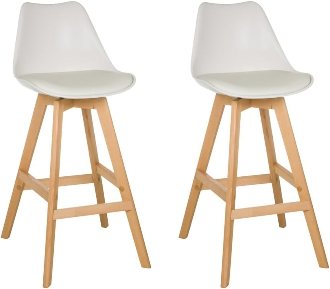 hjh LIVING Barhocker 2er Set Scandi HIGH Tresenhocker Barstuhl mit Holzbeinen, Kunststoff-Sitz mit Kunstlederbezug, Sitzhöhe 73 cm, Weiß Bild 1