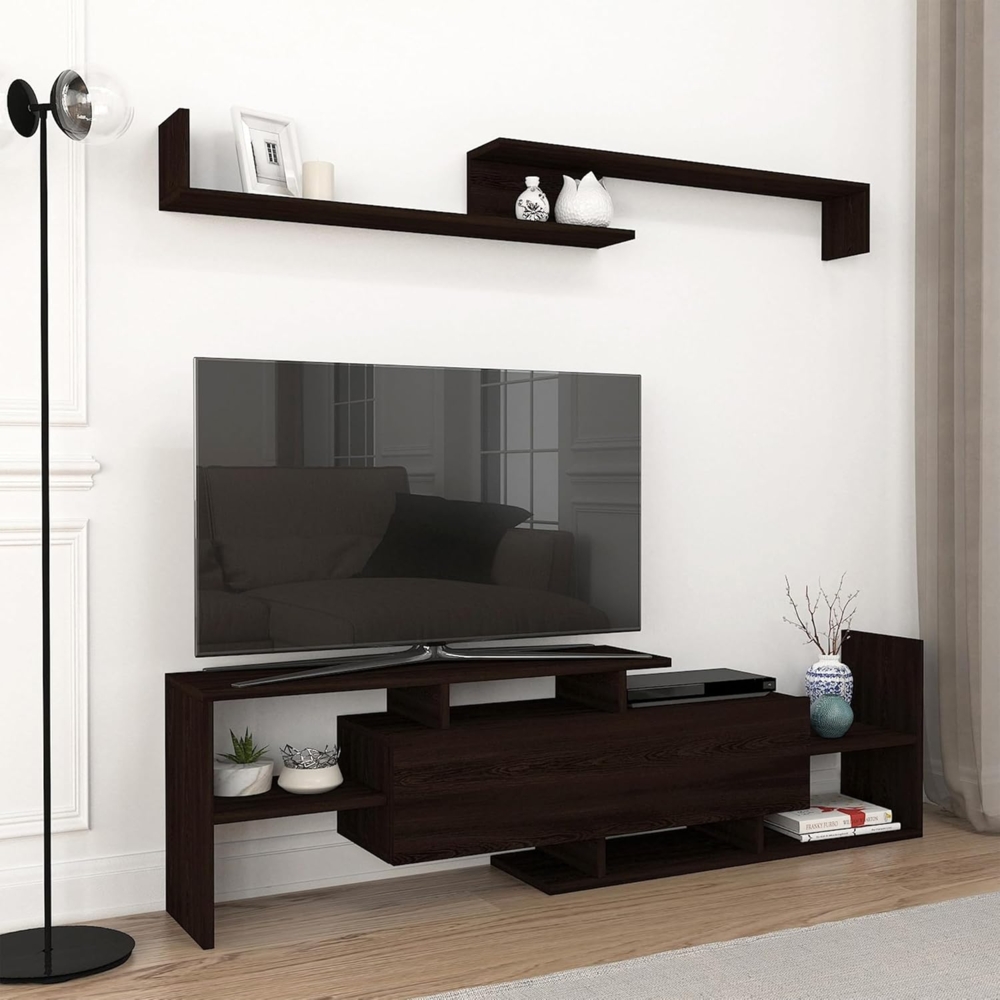 Fernsehschrank Liksefte mit Wandregal 154x28x42 cm Schwarz [en. casa] Bild 1