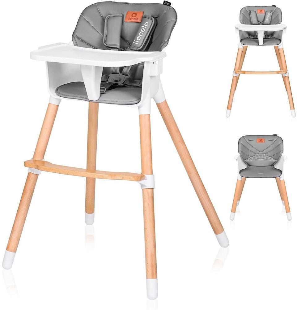 LIONELO Koen Kinder Hochstuhl 2in1 verstellbarer Stuhl, abnehmbares Tablett, rutschfest, 6 bis 36 Monate, 5-Punkt-Sicherheitsgurt, KinderHochstuhl, Babyhochsitz, Belastbarkeit bis 15 kg / 30 kg (Grau) Bild 1