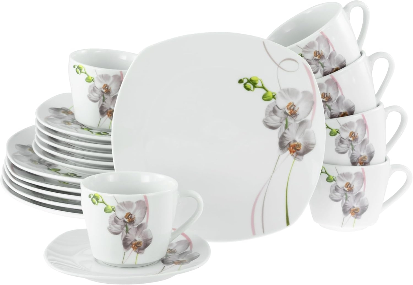 CreaTable Kaffeeservice Square Orchidee Kaffeeservice 18-tlg (18-tlg), 6 Personen, Porzellan Bild 1