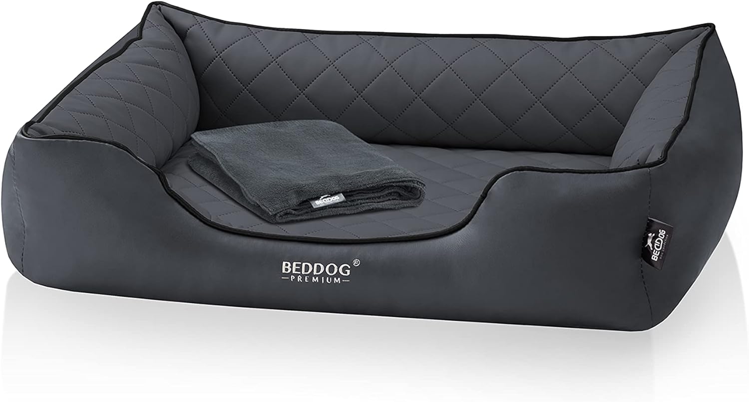 BedDog PREMIUM Orthopädisches Hundebett BUFFY, Memory Foam, Kunstleder, mit abnehmbaren Bezug ANTHRACITE (anthrazit), (L) ca. 80x65x18cm Bild 1