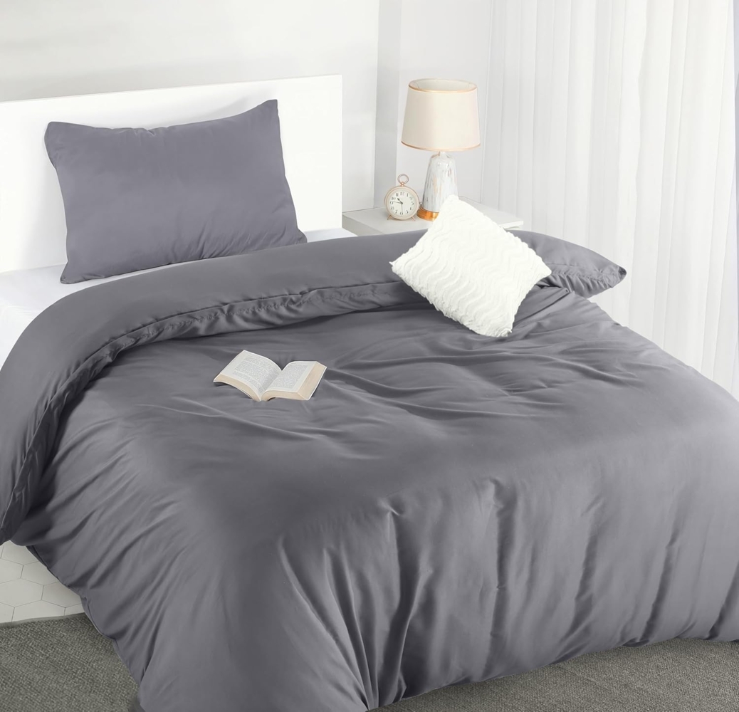 Utopia Bedding Bettwäsche 135x200 Set - Mikrofaser Bettbezug 135x200 cm + 1 Kissenbezug 50x75 cm - Grau Bild 1