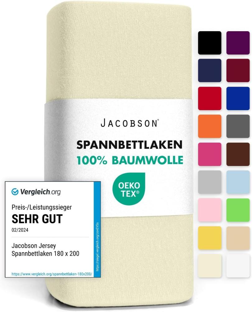 Jacobson Jersey Spannbettlaken Spannbetttuch Baumwolle Bettlaken (140x200-160x200 cm, Natur) Bild 1