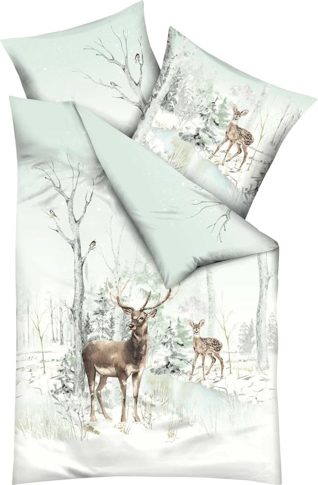 kaeppel Biber Bettwäsche 155x220 Peaceful Hirsch Wald Winter jade 420-523 Bild 1