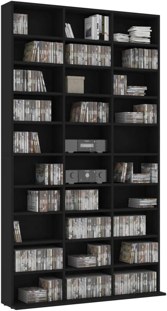 vidaXL CD-Regal Regalwand Bücherregal Regal Schrank CD DVD Aufbewahrung Medienregal Standregal Bücherschrank Schwarz 102x16x177,5cm Holzwerkstoff Bild 1