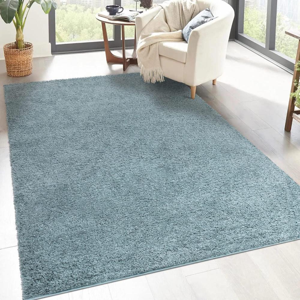 carpet city Shaggy Hochflor Teppich - 200x200 cm Quadratisch - Türkis - Langflor Wohnzimmerteppich - Einfarbig Uni Modern - Flauschig-Weiche Teppiche Schlafzimmer Deko Bild 1