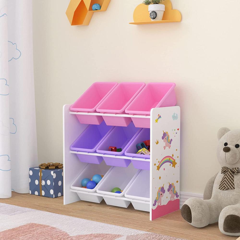 Kinderregal Muxía mit 9 Ablagekisten Einhorn Motiv Lila / Rosa [en. casa] Bild 1