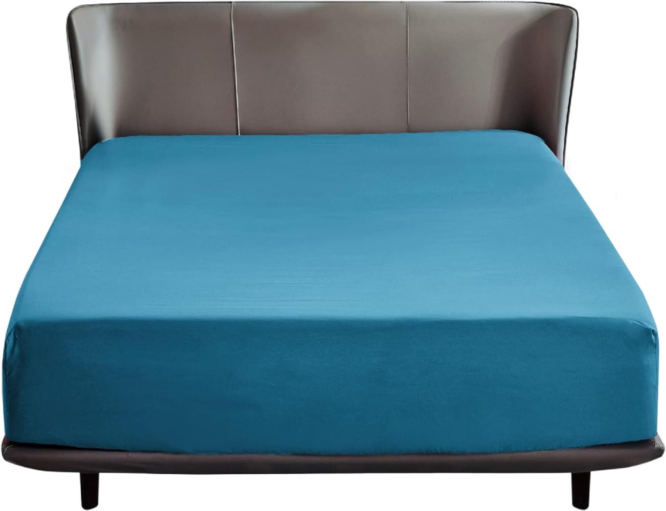 Bedsure Spannbettlaken 180x 200 cm Türkis, Mikrofaser Bettlaken 180x200cm für Matratze bis 30 cm hohe, Spannbetttuch Leintuch für Boxspringbett Bild 1