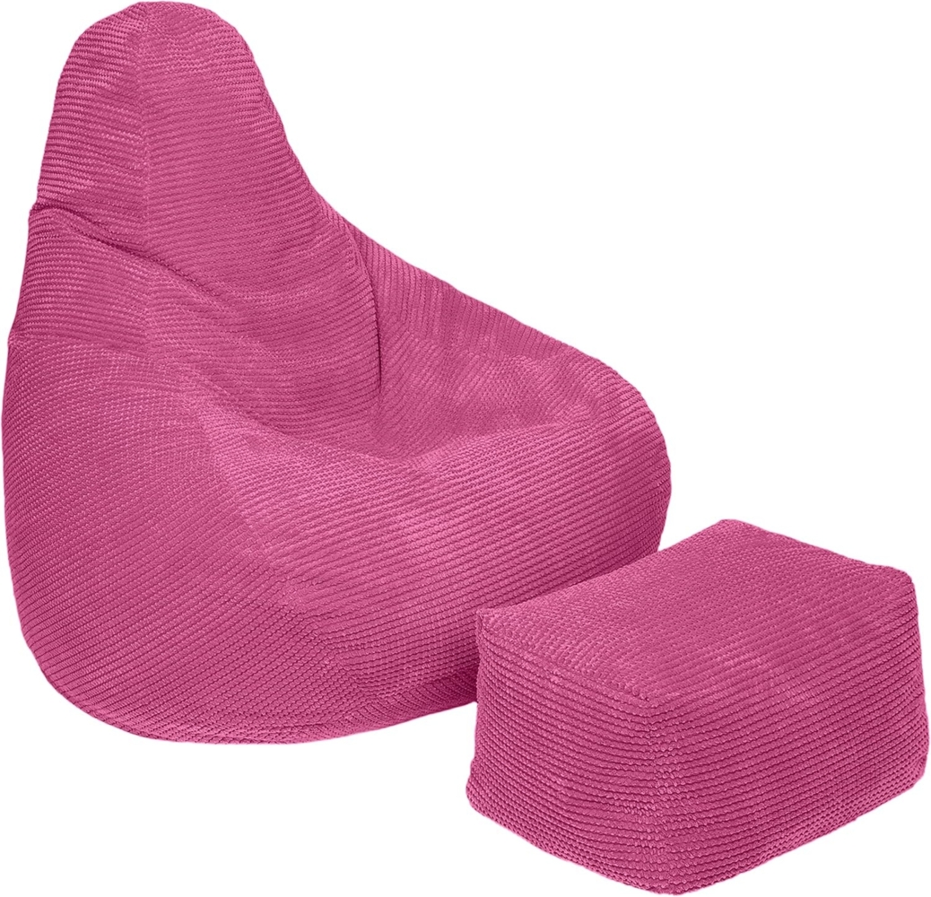 Loft 25 Sitzsack mit Hoher Rückenlehne für Erwachsene | Cordstoff, Innenfutter | Ergonomisches Design für Körperunterstützung (Rosa, Sitzsack+Hocker) Bild 1