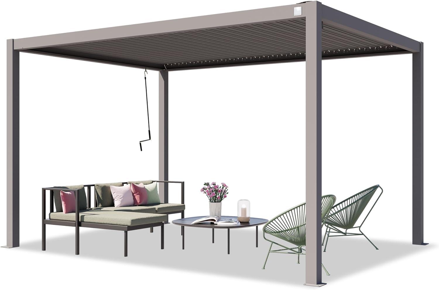 PRIMEYARD Pergola 3x4 m Aluminium-Pfosten mit Lamellendach aus Stahl graue Terrassenüberdachung Bild 1