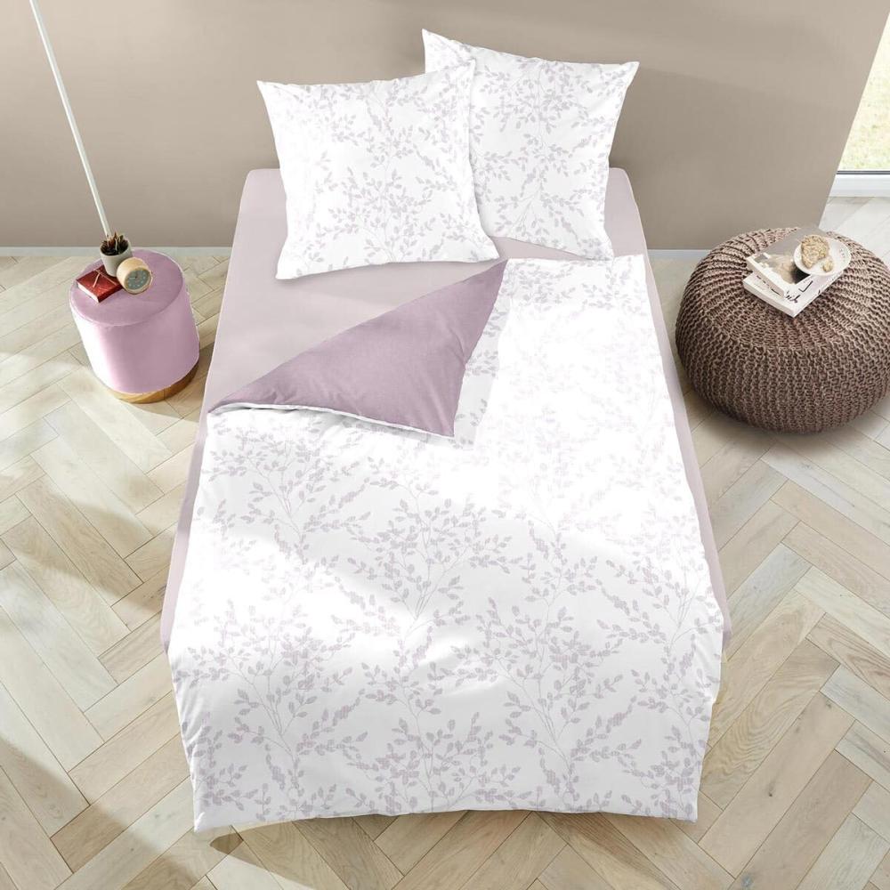 Dormisette Melange Flanell Bettwäsche 155x220 Blätter Zweige Wende rosa 4060-62 Bild 1