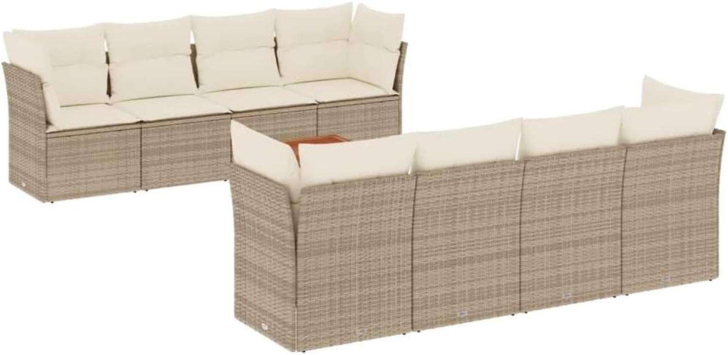 vidaXL 9-tlg. Garten-Sofagarnitur mit Kissen Beige Poly Rattan 3223524 Bild 1