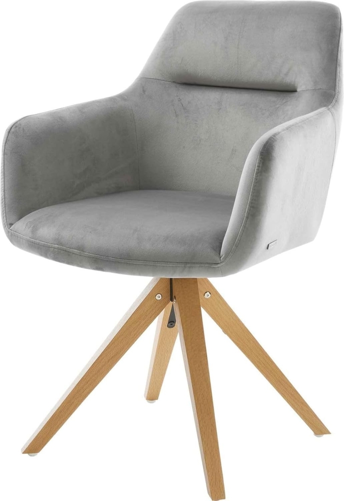 Esszimmerstuhl Pejo-Flex Samt Grau Holzgestell kantig Natur Taschenfederkern Bild 1