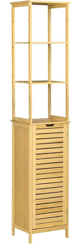 Kleankin Badkommode Badschrank mit 3 offenen Fächer und 1 Schrank (Badmöbel, 1 St, Badezimmerschrank), Natur 34 x 30 x 173 cm Bild 1