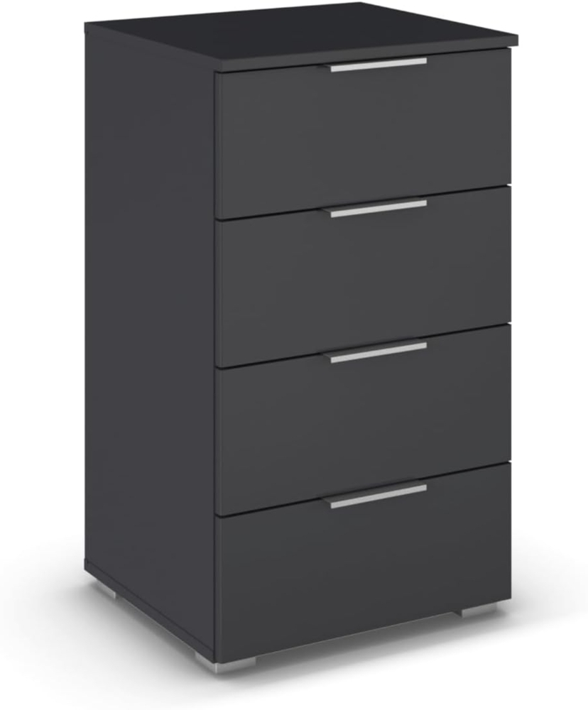 Rauch Möbel Mars Kommode, Nachttisch, Schubladenkommode, Aufbewahrungsschrank, Nachtschrank für Boxspringbett, 4 Schubladen, Farbe Grau metallic, Schwarz, 47 x 81 x 42 cm Bild 1