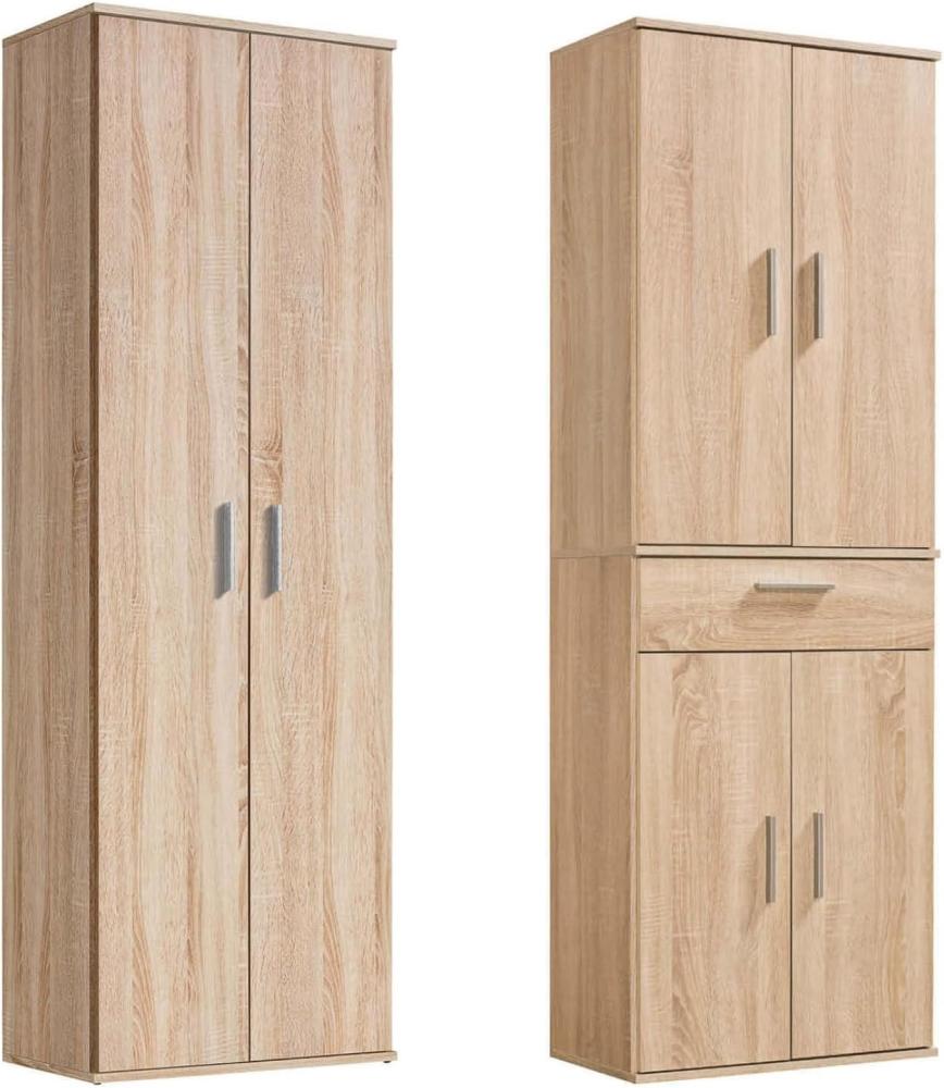 mokebo® Mehrzweckschrank Set 2-teilig 'Die Allzweckwaffe', Schrank-Set mit Mehrzweckschrank & Besenschrank in Sonoma Eiche BZW. Braun, auch als Moderne Wohnwand Bild 1