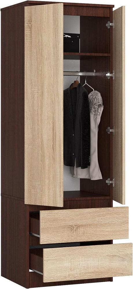 BDW Kleiderschrank, 2-türiger Kleiderschrank, 2 Schubladen, Kleiderschrank für das Schlafzimmer, Wohnzimmer, Flur, 180x60x51cm (Venga/Eiche Sonoma) Bild 1