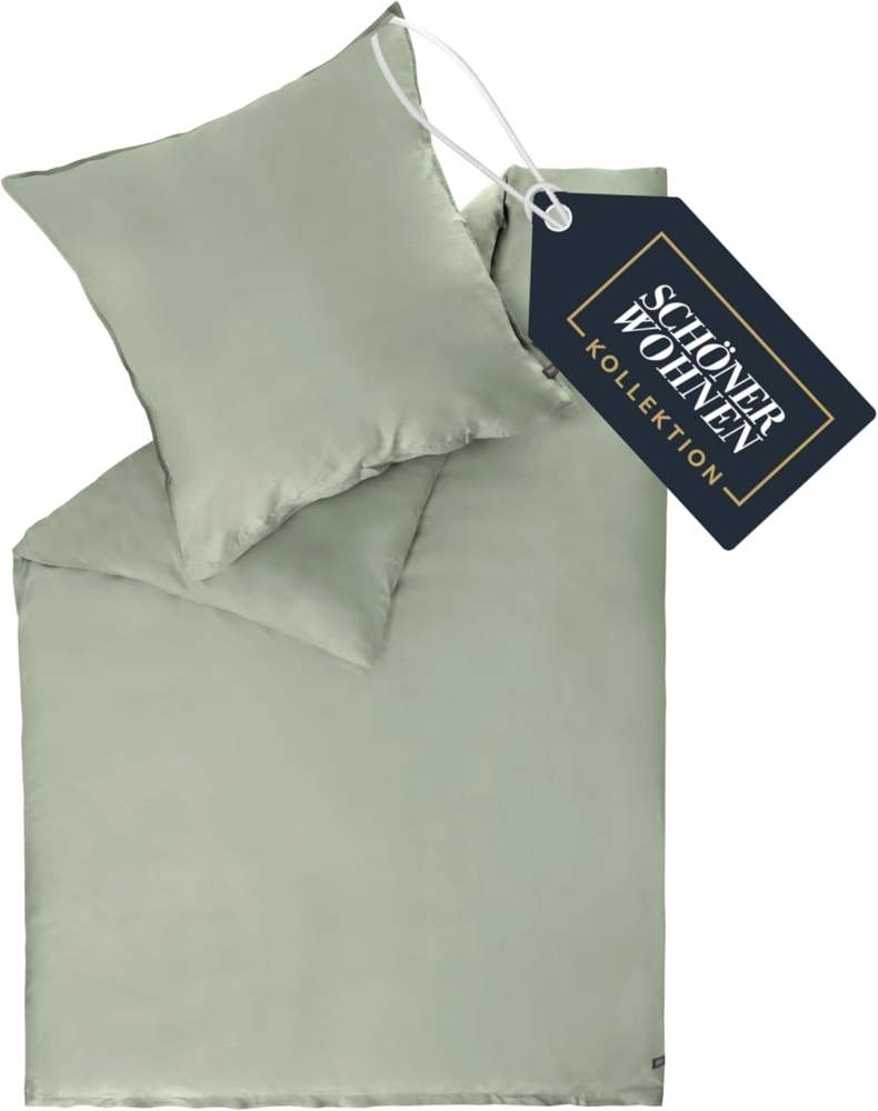 SCHÖNER WOHNEN-Kollektion Bettwäsche PLAIN Satin Bettwäsche, Baumwolle, 1 teilig, 200 x 200 cm in Grün Bild 1