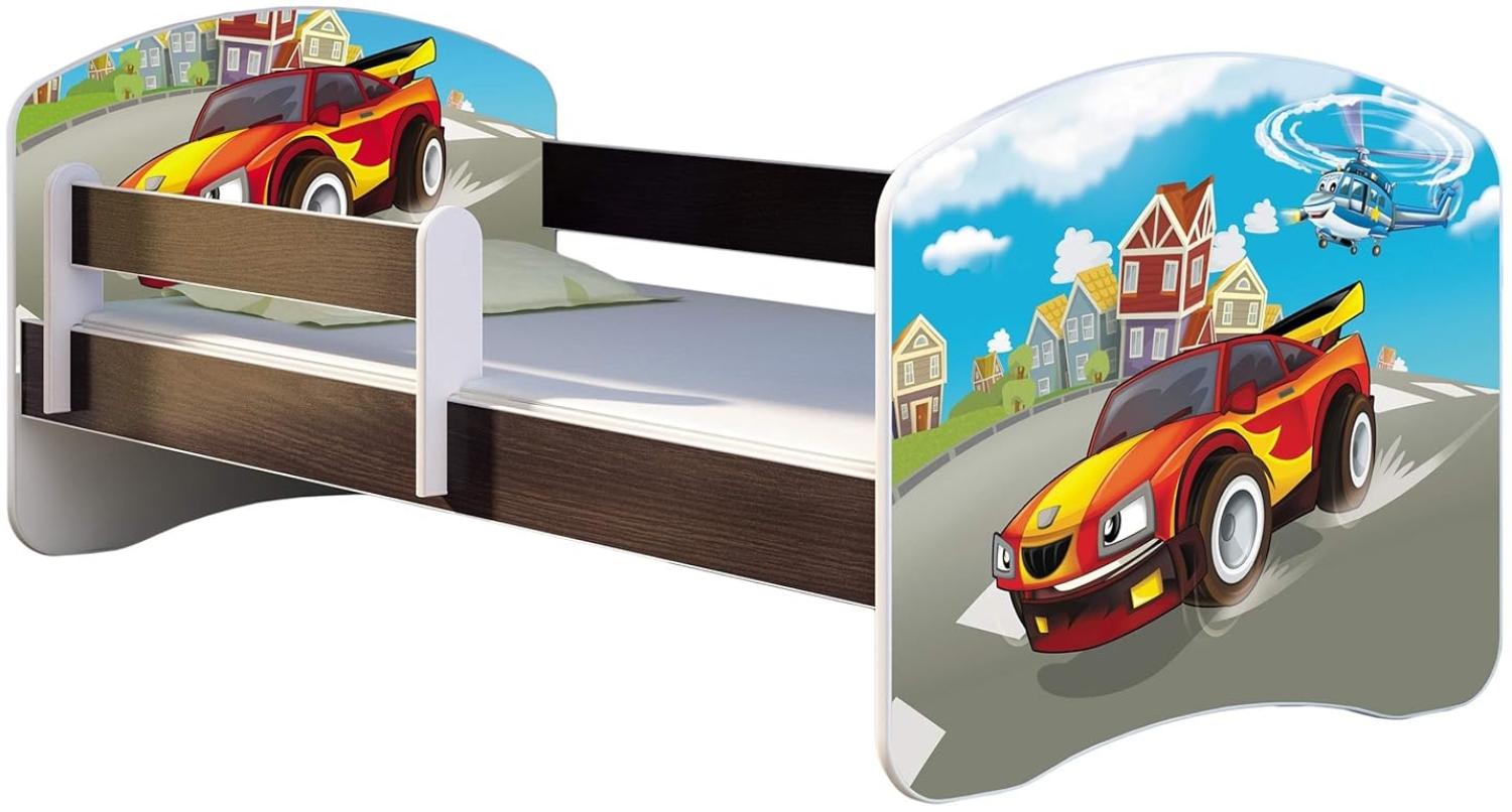 ACMA Kinderbett Jugendbett mit Einer Schublade und Matratze Wenge mit Rausfallschutz Lattenrost II 140x70 160x80 180x80 (03 Racing Car, 160x80) Bild 1