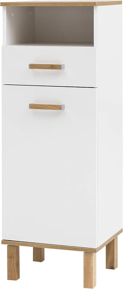 Schildmeyer Padua Highboard, Weiß Glanz/Eiche Landhaus Dekor, ca. 40,4 x 35,0 x 114,5 cm Bild 1