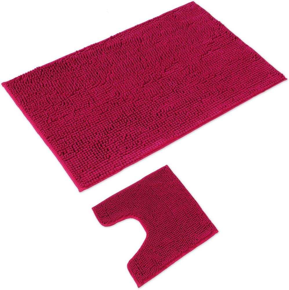 WohnDirect Badematten Set 2 teilig Pink • WC Vorleger (45x45 cm), Badematte (70x120 cm) • rutschfest waschbar Badezimmerteppich MIT WC-Ausschnitt Bild 1