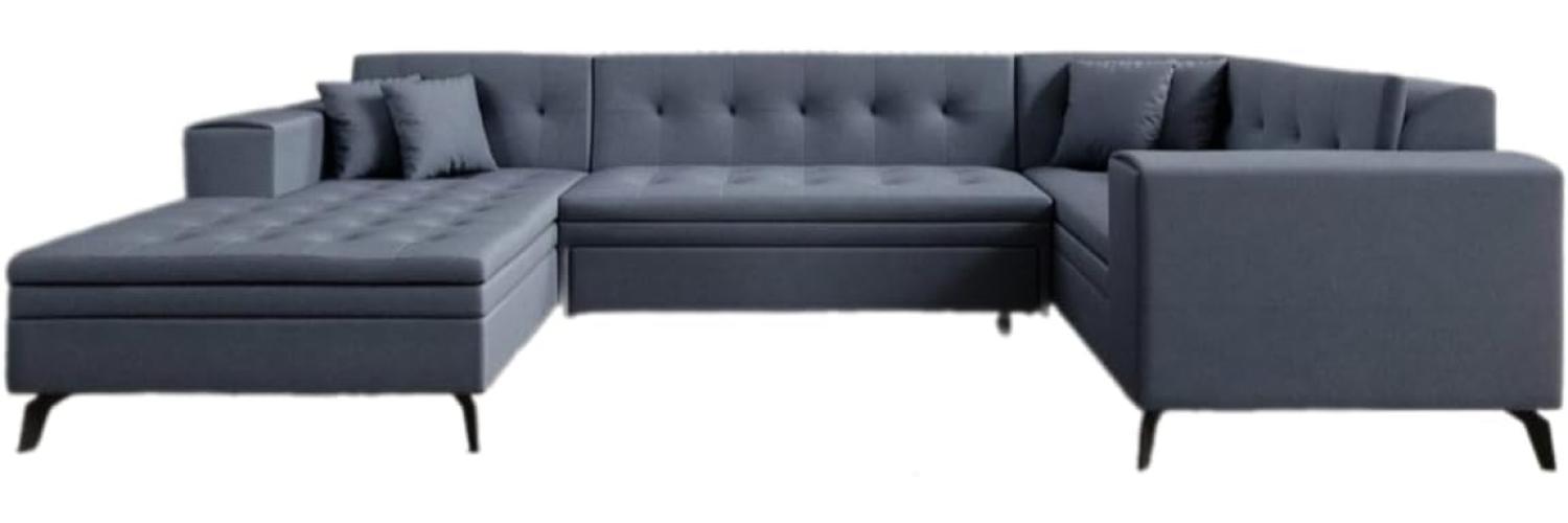 Designer Sofa Neola mit Schlaffunktion Stoff Blau Links Bild 1