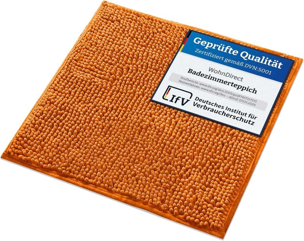WohnDirect Badematte 45x45 cm | Orange - rutschfest & Waschbar - Badezimmerteppich zum Set kombinierbar, Badvorleger, WC Garnitur, Badteppich Bild 1