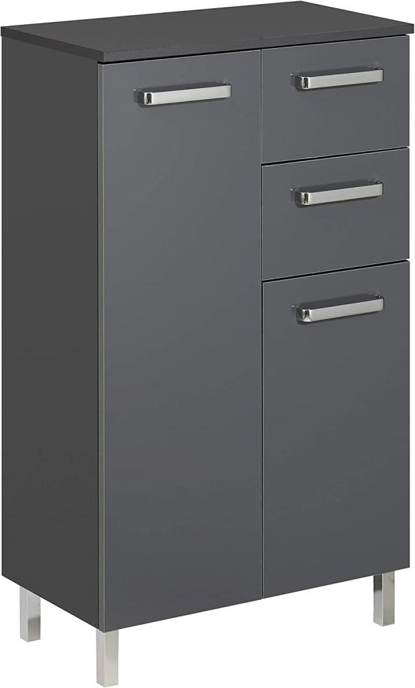 Pelipal Badezimmerschrank; 311 in Grau-Anthrazit, Glanz, 60 cm breit | Badschrank; mit 2 Türen, 2 Schubkästen und 1 Glas-Einlegeboden Bild 1